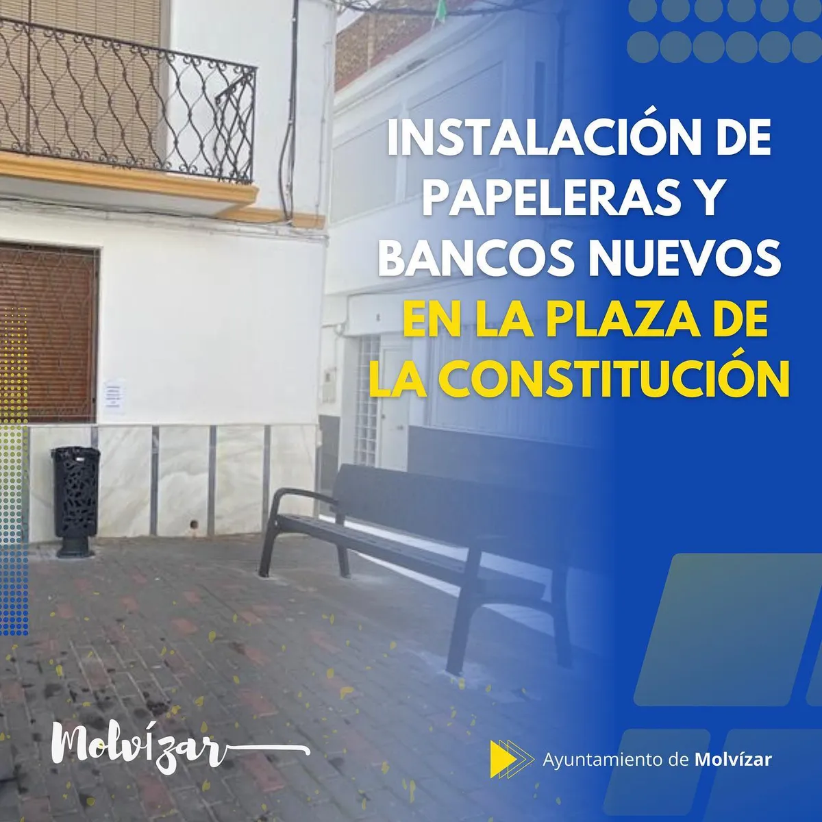 Instalación de papeleras y bancos nuevos en la Plaza de la Constitución.