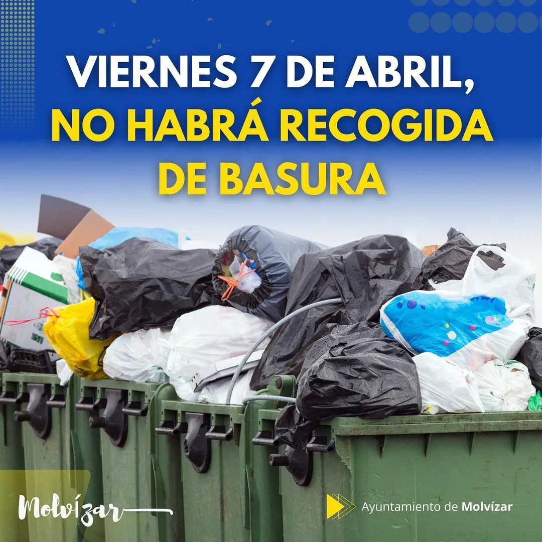 VIERNES 7 DE ABRIL, POR FESTIVIDAD, NO HABRÁ RECOGIDA DE BASURA.
